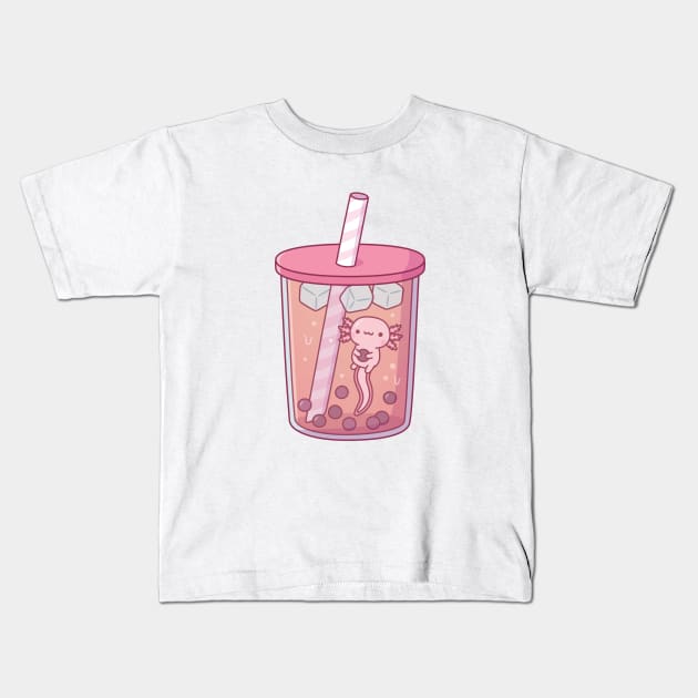 Cute Axolotl Swimming In Bubble Tea Kids T-Shirt by rustydoodle